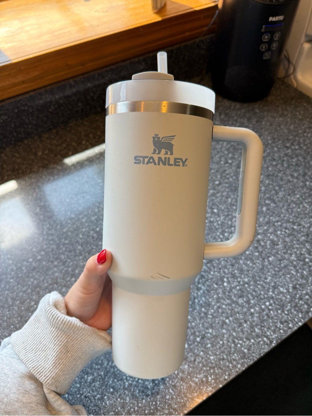 Blue 40 OZ Stanley with handle and straw